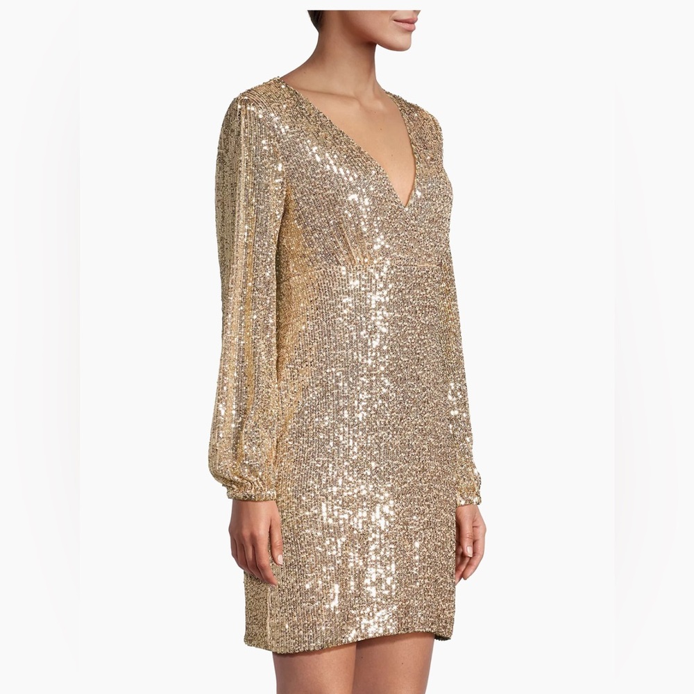 NWT Lilly Pulitzer Reagan Gold Sequin Long-Sleeve Minidress, Sz 10 - Picture 5 of 11